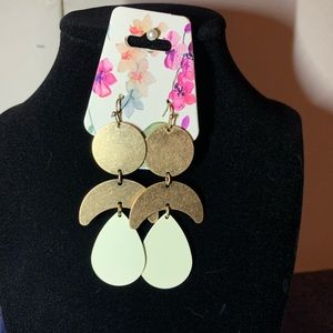 Goldtone Circle Cresent Teardrop Dangle Earrings